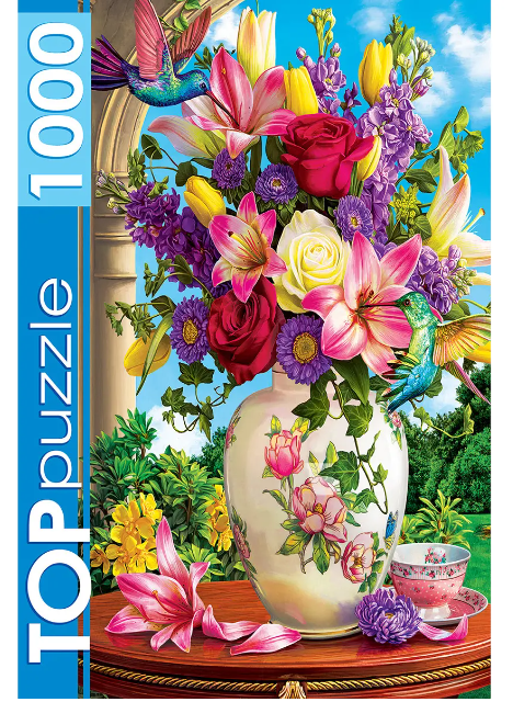 TOPpuzzle. ПАЗЛЫ 1000 элементов.'Летний букет и колибри', ХТП1000-2172
