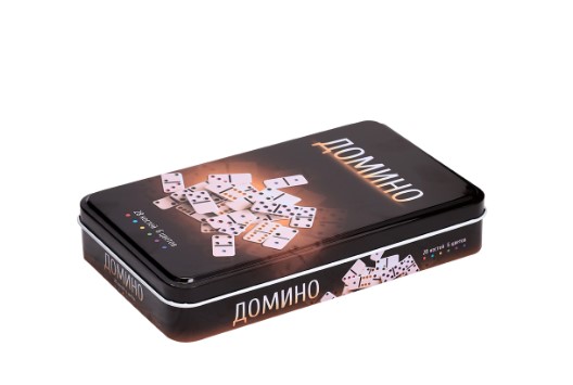 Домино (пластиковые фишки) в жестяной коробке 18x12 см, P00073М