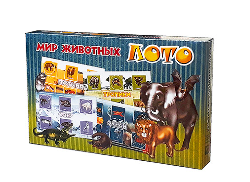 ЛОТО (24 фишек) + КАРТОЧКИ  (4 штуки) МИР ЖИВОТНЫХ