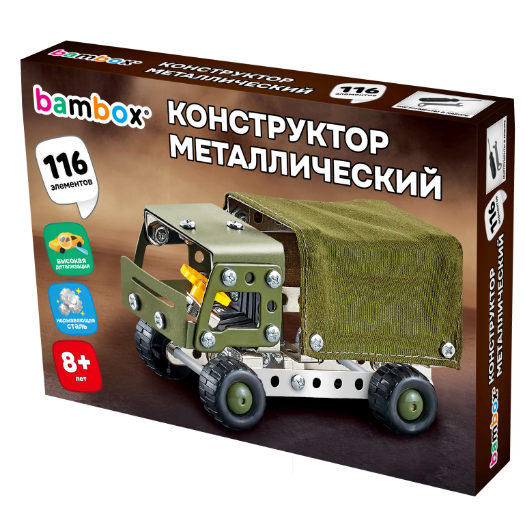 Конструктор металлический Военный грузовик, с подвижными деталями, 116 элементов, BAMBOX, 666362