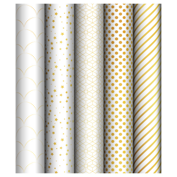 Упаковочная бумага глянц. 70х100 см, MESHU 'Pattern on white', 80г;м2, ассорти 5 дизайнов, MS_53492